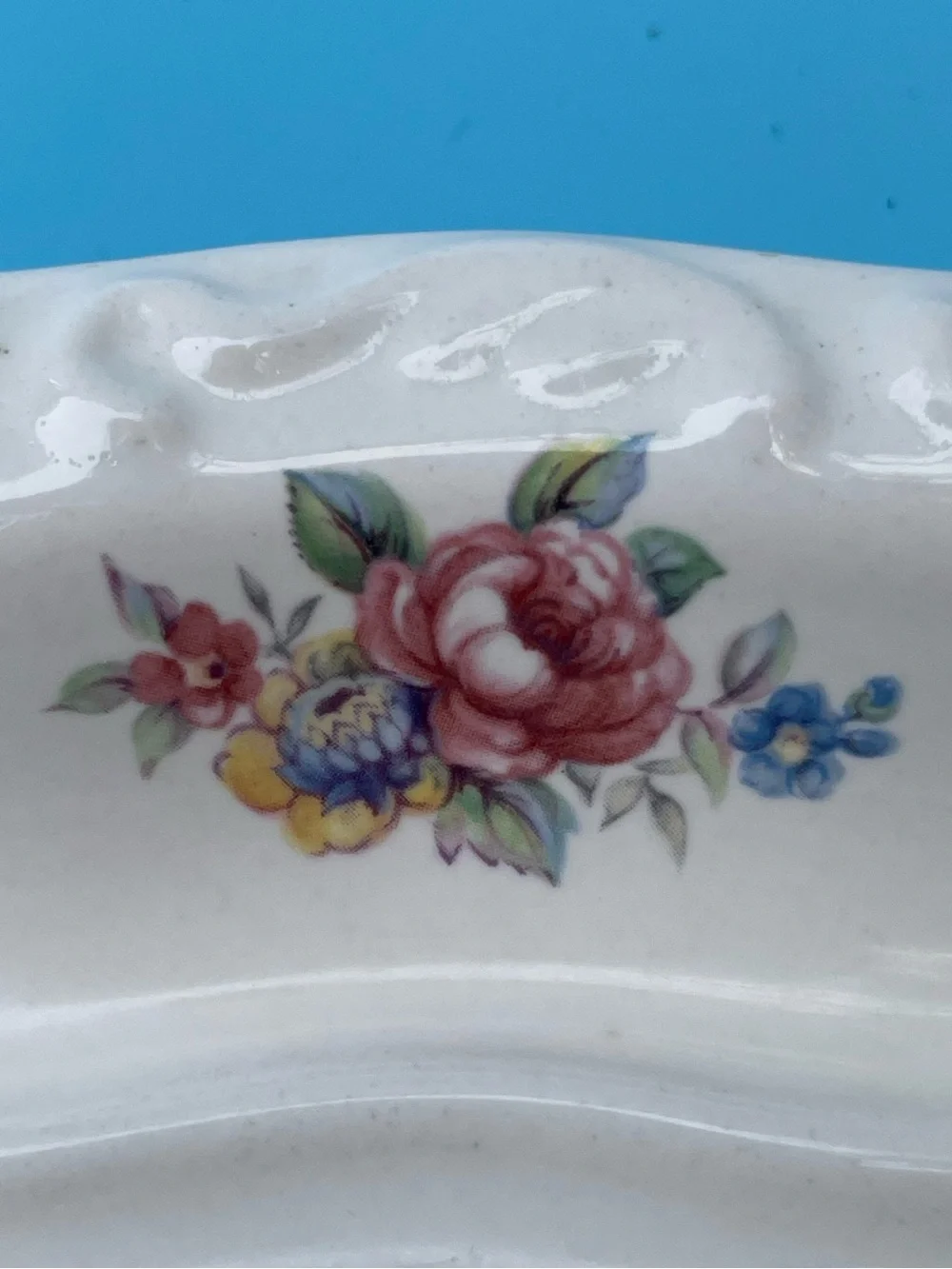 Vintage Athena Soap Dish White Ceramic Floral Pink Yellow Made USA Cottagecore
